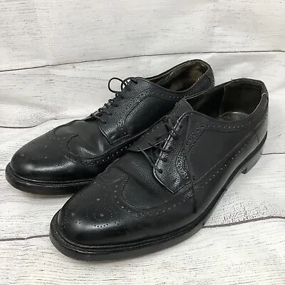 $44 • Buy Vintage V Cleat Black Pebble Grain Long Wing Tip Dress Shoes Mens Size 12 D