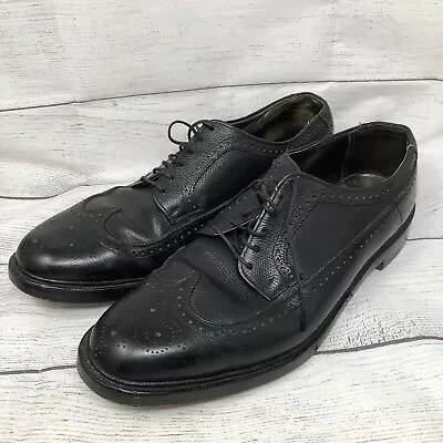 Vintage V Cleat Black Pebble Grain Long Wing Tip Dress Shoes Mens Size 12 D • $39