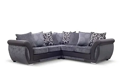 Fabric Corner Sofa Grey Black Leather Arms Large Shannon • £665