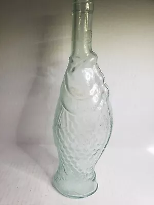 Vintage Lt Green Glass Fish Shaped Italian Wine Bottle Decanter 13  Tall No Cork • $15