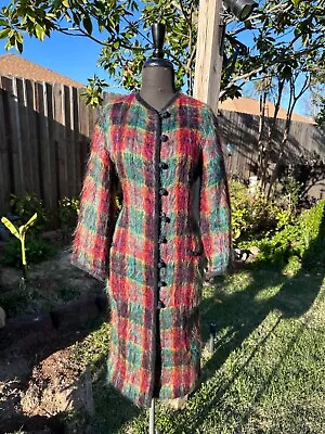 $199.99 • Buy + 80’s ANNE KLEIN Long Mohair Wool Duster COAT Suede Leather Sz 6 VTG Missoni +