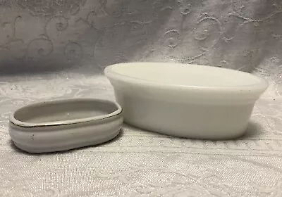 2 Vintage Miniature Doll House Bath Tubs Milk Glass Porcelain &/Or Trinket Dish • $10