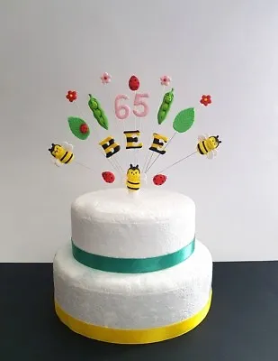 Bee Nature Ladybird Flower Garden Birthday Cake Topper Handmade Personalised • £11.50