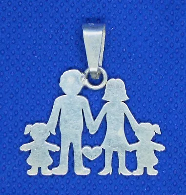 Sterling Silver Loving Family Dad - Mom & 2 Daughters Dangle Fine Pendant .925 • $5.25