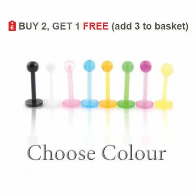 £1.85 • Buy Bioplast Labret Bar Stud Bioflex Monroe Tragus Lip Piercing 16G Colours 3mm Ball