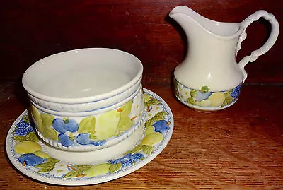 Lot Of 2 Metlox Vernon Ware Florence Blue Yellow Fruit Creamer & Gravy Boat • $19.99