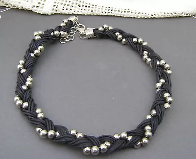 Sterling Silver Woven Cord Bead Ball Chain Necklace Desgner Signed GTR NEW • $39.99