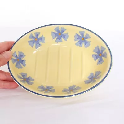 Vintage 90s Laura Ashley Ceramic Soap Dish Hand Painted Cornflowers Yellow • £16