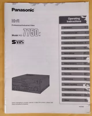 PANASONIC AG-7750 S-VHS Editing Professional VCR OPERATING INSTRUCTIONS !! • £20.90