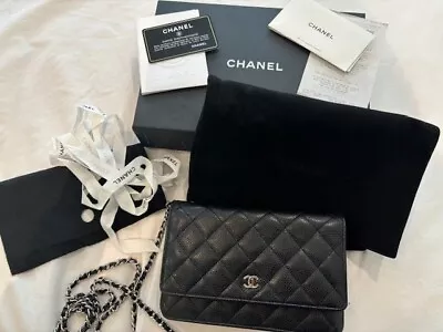 Chanel Black Caviar Wallet On Chain With Silver Hardware • £2100