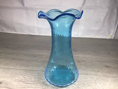 Vintage Mid-Century Lt-Blue Hand Blown Vimax Italian Glass Art Vase 9in. • $38.99