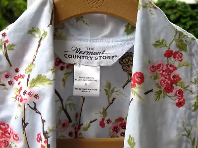 VERMONT COUNTRY STORE Robe SZ S Blue Butterflies Cherry Blossoms Cotton Lawn EUC • $40.15