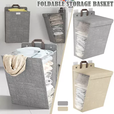 UK Home Wall Mounted Laundry Storage Basket Collapsible Hanging Laundry Basket • £8.16