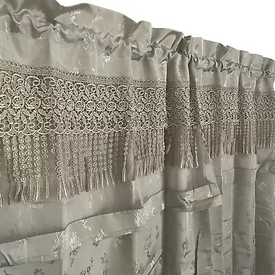 Sage Green Curtain 60 X84  Panel W/ Attached Valance Lace Fringe Set Of 2 NIP • $24