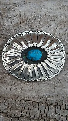 Vintage Handcrafted Nickel Silver Belt Buckle With Turquoise Stone Original • $50