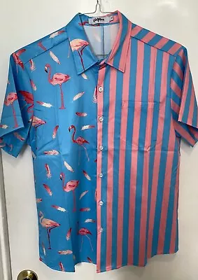 Vatpave Mens Casual Flamingo 🦩 Short Sleeve Button Down Shirt Sz S Preowned • $10