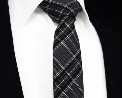 £7.49 • Buy Mens Scottish Tartan Tie Skinny Slim Plaid Grey Black White Check 401-12