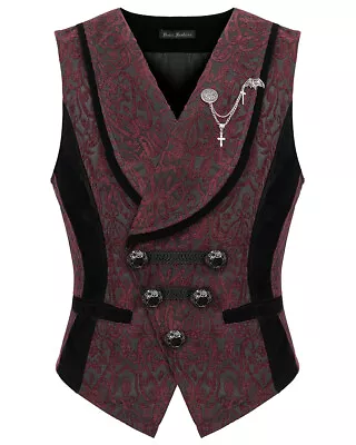 Devil Fashion Mens Gothic Aristocrat Waistcoat Vest - Black & Red • $112