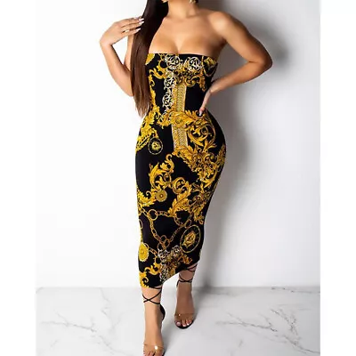 New Sexy Fashion Women Gold Chain Print Sleeveless Backless Slim Dress Vestido • $27.90