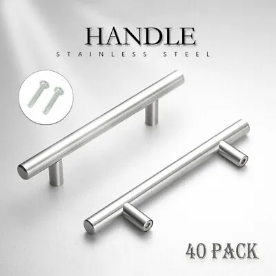 40 Packs Brushed Cabinet Pulls Stainless Steel 3  Kitchen Drawer T Bar Handles  • $24.99