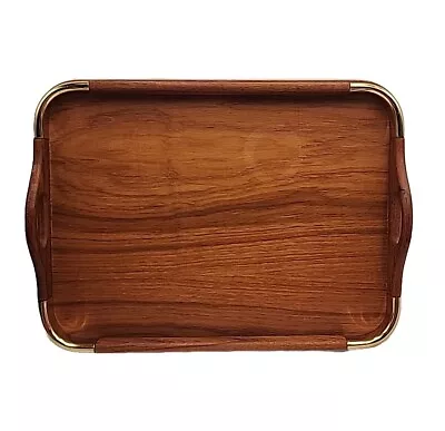 Rare Mid Century Mod Teak Wood Serving Tray With Gold Trim By Good Wood Thailand • $35