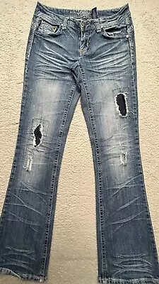 Vanity Used Women's Jeans Plus Size 27W Boot Cut Distressed Denim Blue • $15