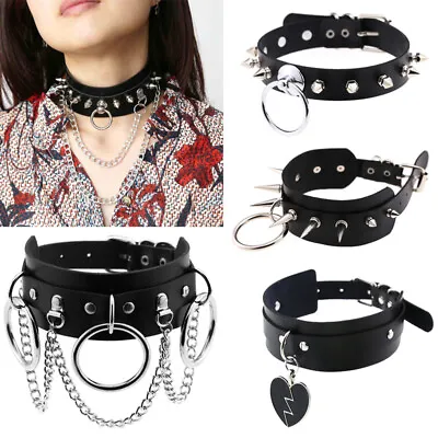 Women Gothic Collar Choker Necklace PU Leather Spike Rivet Punk Hip Hop Jewelry  • $8.79