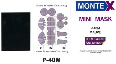 Montex 1/48 CURTISS P-40M WARHAWK CANOPY PAINT MASK Mauve Models • $5.99