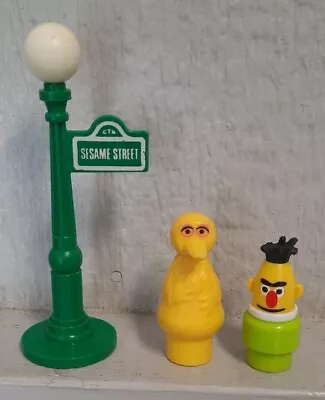 Vtg Fisher Price Little People Sesame Street Sign Big Bird Bert 3 Piece Lot • $15