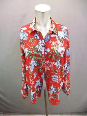 H&M Size 4 Womens Red Floral Long Sleeve Casual Basic Button-Up Shirt Top 7Y206 • $9
