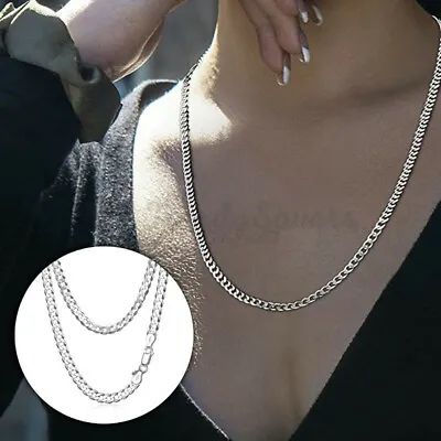 Women Men 925 Sterling Silver Plated 4MM Curb Cuban Link Chain Long Necklace 26  • £4.99