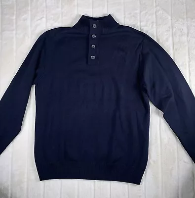 Rodd & Gunn Pullover Sweater Mens XL Pure New Wool Navy Blue Button Mock Neck • $33.99