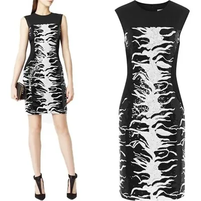 Reiss Raina Sequin Zebra Print Black Cocktail Sleeveless Sheath Dress Women's 6 • $131.24