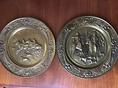 Set Of 2 Vintage 14” Round Brass Wall Hanging Plaques ~ Made In England • $28