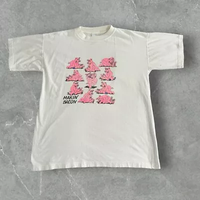 Vintage 90's Makin Bacon Cartoon Pig Sex Positions T-Shirt Large Naughty Retro • $39.99