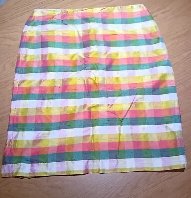 Talbots 100% Silk Plaid Pencil Skirt Womens Size 12 Multi Coloured Back Zipper • £14.99