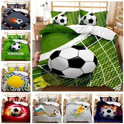3D Sports Soccer Football Quilt Duvet Cover +Pillowcases Bed Set S D Q AU STOCK • $27.97