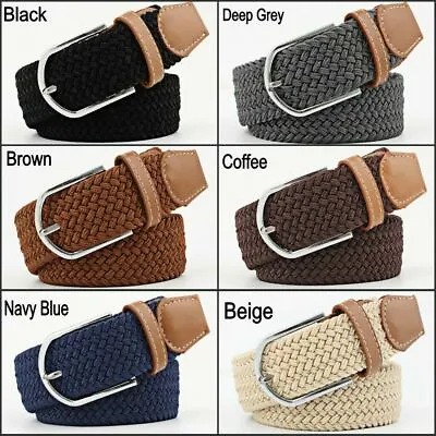 Belt For Men Elastic Waistband Canvas Buckle Braided Mens Woven Stretch Straps • $8.50