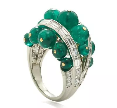 Syn Columbian Emerald Bead Cocktail Ring 925 Silver Luxury Red Carpet Jewellery • $388.70