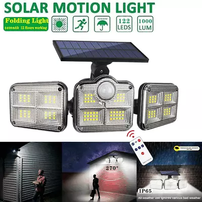 3 Head LED Solar Security Light PIR Motion Sensor Outdoor Garden Wall Flood Lamp • $15.95