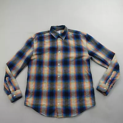 Zara Button Up Long Sleeve Shirt Mens Small Plaid Blue Orange Woven • $16.99