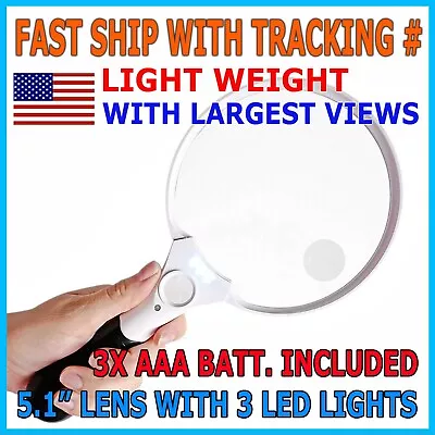  3 LED 3 Lens Large Handheld Magnifier Reading Magnifying Glass Jewelry Loupe • $11.95