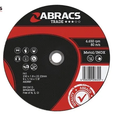 25 X  Abracs 230 X 1.8mm Metal Cutting Discs Inox Slitting Disc 9” 👍 • £47.50