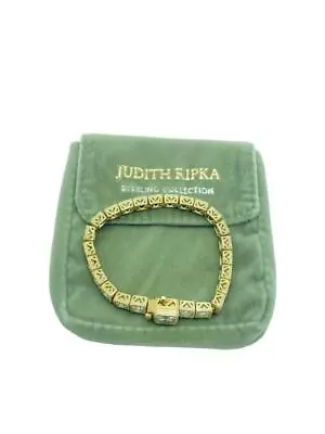 Judith Ripka Gold Tone Princess Cut Square Square CZ Tennis Bracelet - Pouch • $149.99