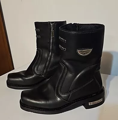 Milwaukee Womens Black Leather Motorcycle Boots Size 7.5 Side Zip • $70