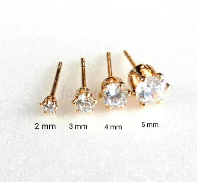 TINY TRAINER STUD EARRINGS Adults Kids 18K Gold Plated Cubic Zirconia 2 3 5 8mm • £8.89