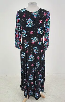 M&S Dress Black Blue Red Floral Polka Dot Round Neck 3/4 Sleeves NEW F2 • £6.99