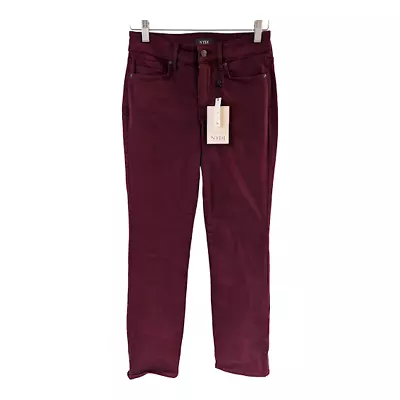 New NYDJ Size 0 Marilyn Straight Deep Merlot Jeans Maroon Cotton Lyocell NWT • $48