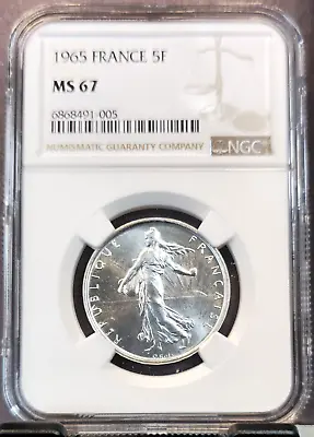 1965 France Silver 5 Francs Figure Sowing Seeds Ngc Ms 67 Gem Bu Scarce • $99.95