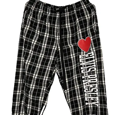 Graceland I Love Elvis Presley W XL Pajama Lounge Pants Black Plaid W Pockets • $45